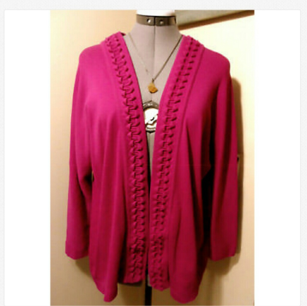 RAFAELLA Cardigan Sweater L Berry Pink twist trim
